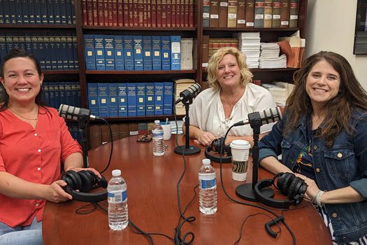 Kristen Basiaga, president of the Glastonbury Education Association, records a podcast episode with CEA President Kate Dias and Vice President Joslyn DeLancey.