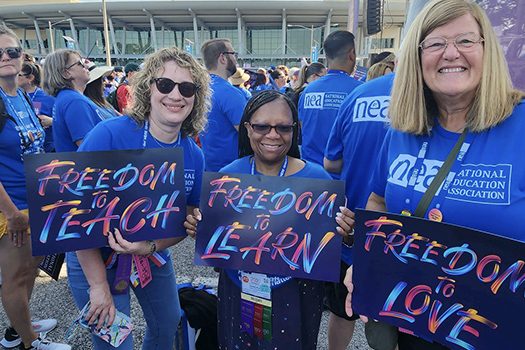 CEA members Kristen Record, Sandra Peterkin, and Katy Gale participate in NEA's Freedom Rally.