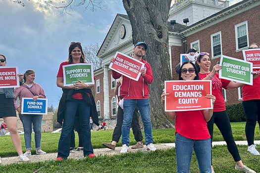 Stratford teachers rally for a responsible education budget.
