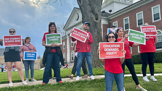 Stratford teachers rally for a responsible education budget.