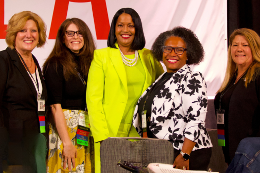 Congresswoman Jahana Hayes standing with all four CEA officers at the CEA RA.