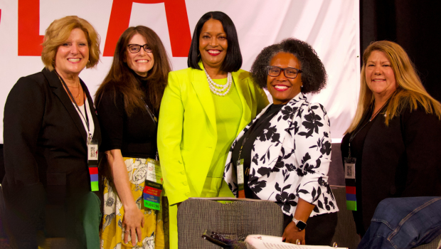 Congresswoman Jahana Hayes standing with all four CEA officers at the CEA RA.